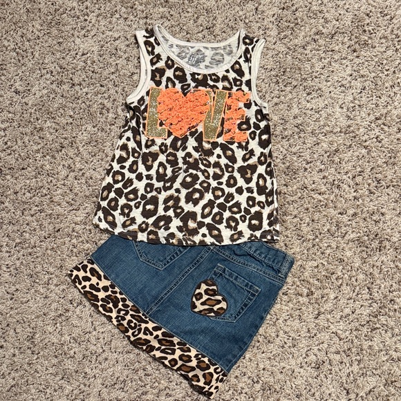 Other - Justice size 7 top and Gymboree size 7 “LOVE” and leopard print skirt outfit